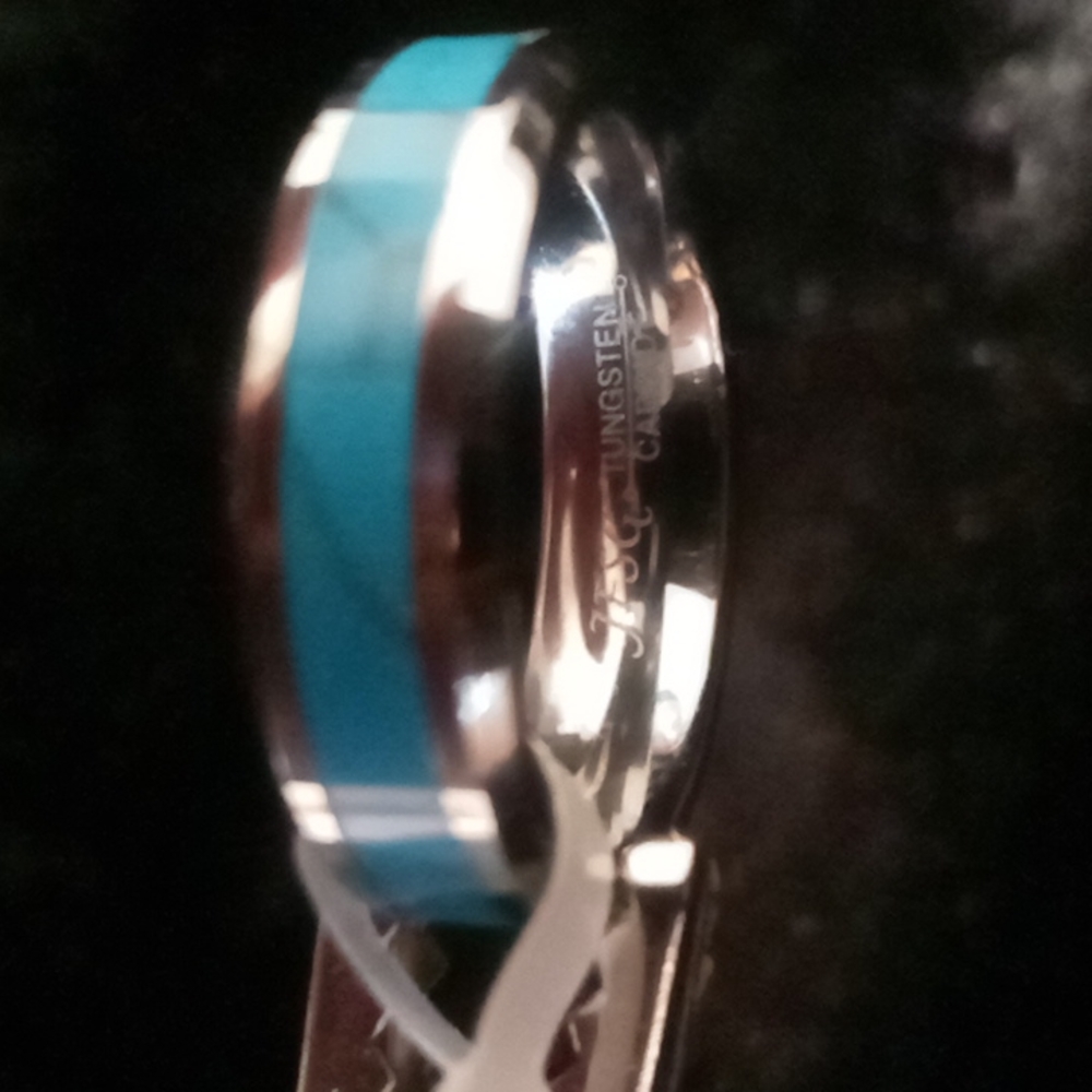 Tungsten ring with turquoise style inlay
